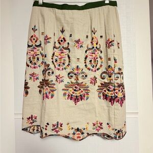Anthropologie Cream Skirt with Multicolor Embroidery